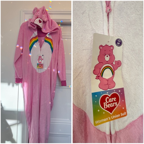 Care Bears Other - NWT CARE BEARS PINK FLEECE ADULT ONESIE FULL SUIT RAINBOW MEDIUM